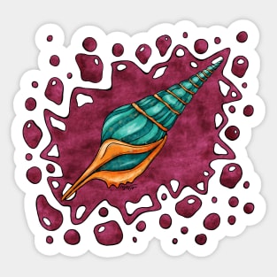 Teal and orange sea shell, graphic nautical Sticker